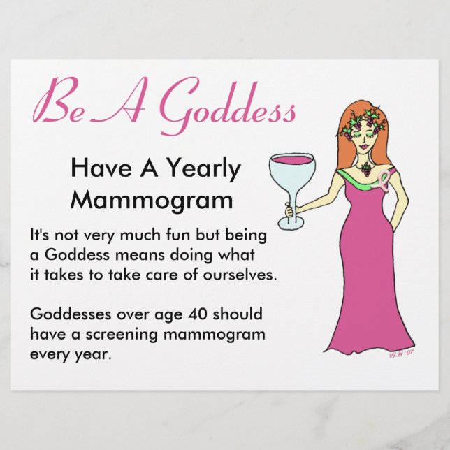 Be A Goddess, Have A Mammogram Wine Goddess BCA Flyer (Front)