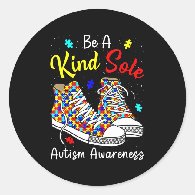 Be A Kind Sole Autism Awareness Rainbow Trendy Puz Classic Round Sticker (Front)