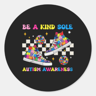 Be A Kind Sole Autism Awareness Sneaker Groovy Puz Classic Round Sticker