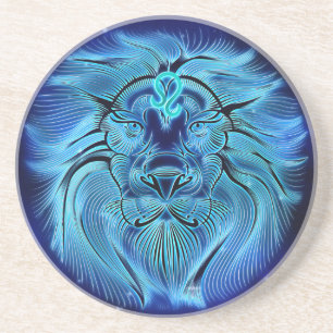 Be a king, be a lion, blue, zodiac sign coaster