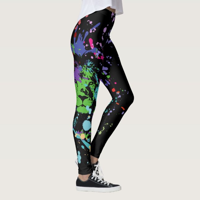 "Be a lion" Design with Lion Head on Black Leggings (Right)