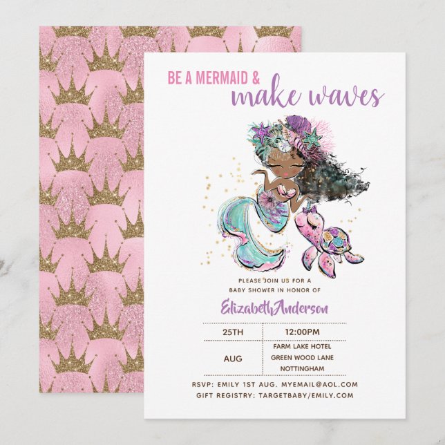 Be A Mermaid and Make Waves Girls Baby Shower Invitation (Front/Back)