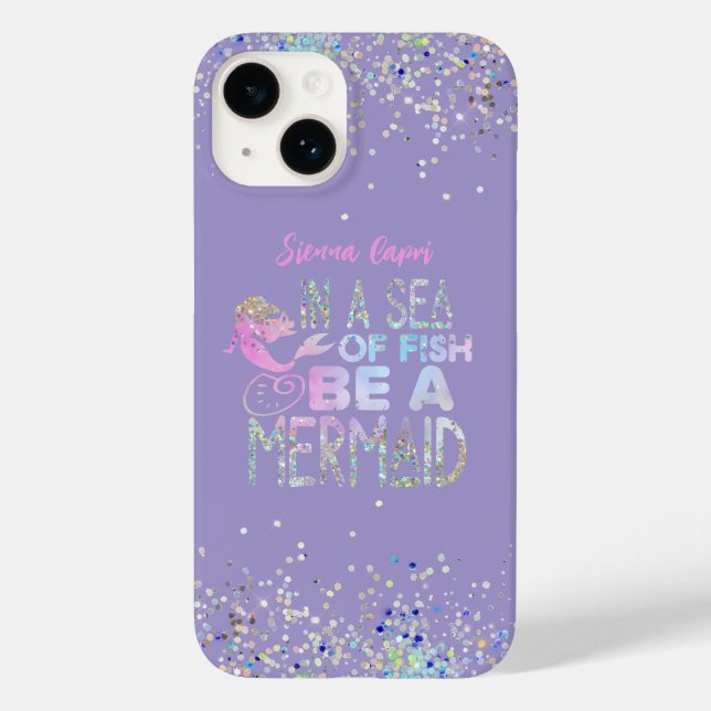 "Be a Mermaid" Iridescent Hologram Glitter Case-Mate iPhone Case (Back)