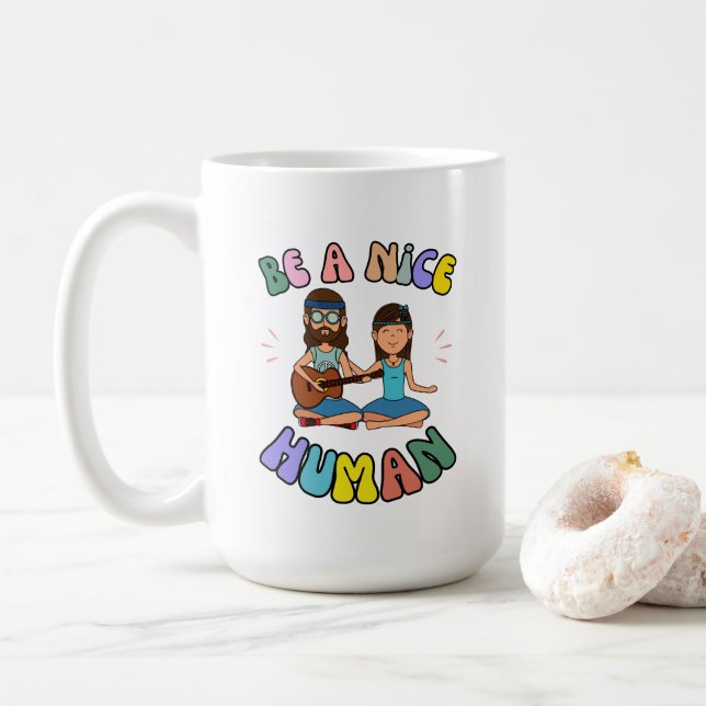 Be A Nice Human Retro Groovy Hippie Vibe Coffee Mug (With Donut)