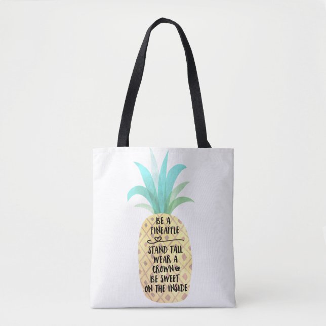 Be A Pineapple Quote Reversible Tote Bag (Front)