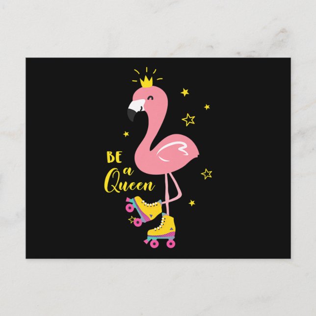 Be A Queen Pink Flamingo Skate Roller Women Girls Announcement Postcard (Front)