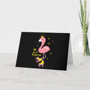 Be A Queen Pink Flamingo Skate Roller Women Girls Thank You Card