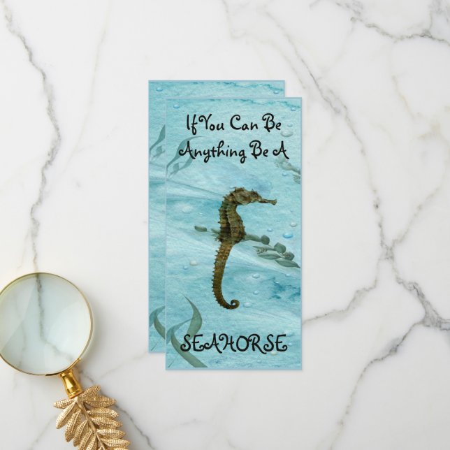 Be A Seahorse Cute Underwater Life Themed Bookmark Thank You Card (Front/Back In Situ)