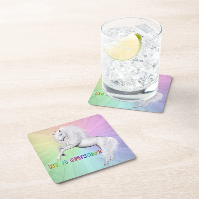 Be A Unicorn Square Paper Coaster (Insitu)