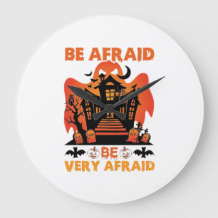 Be Afraid Very Halloween Haunted House Pumpkins_1 Large Clock