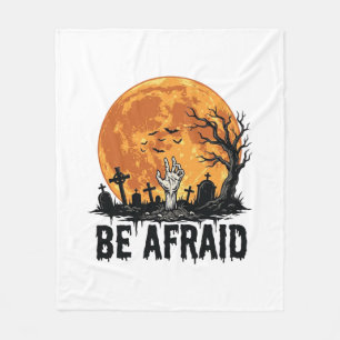 Be Afraid Vintage Halloween Graveyard Vector Desig Fleece Blanket