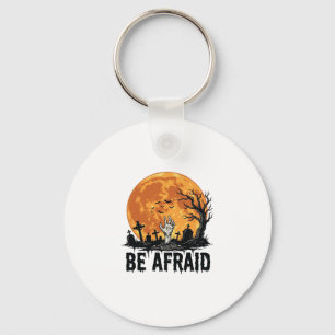 Be Afraid Vintage Halloween Graveyard Vector Desig Key Ring