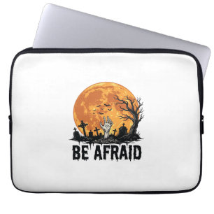 Be Afraid Vintage Halloween Graveyard Vector Desig Laptop Sleeve