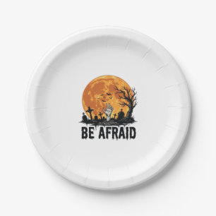 Be Afraid Vintage Halloween Graveyard Vector Desig Paper Plate