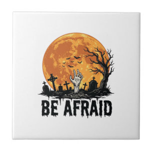 Be Afraid Vintage Halloween Graveyard Vector Desig Tile