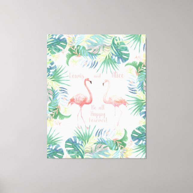 Be all Happy Forever! Fairy Tale Two Pink Flamingo Canvas Print (Front)