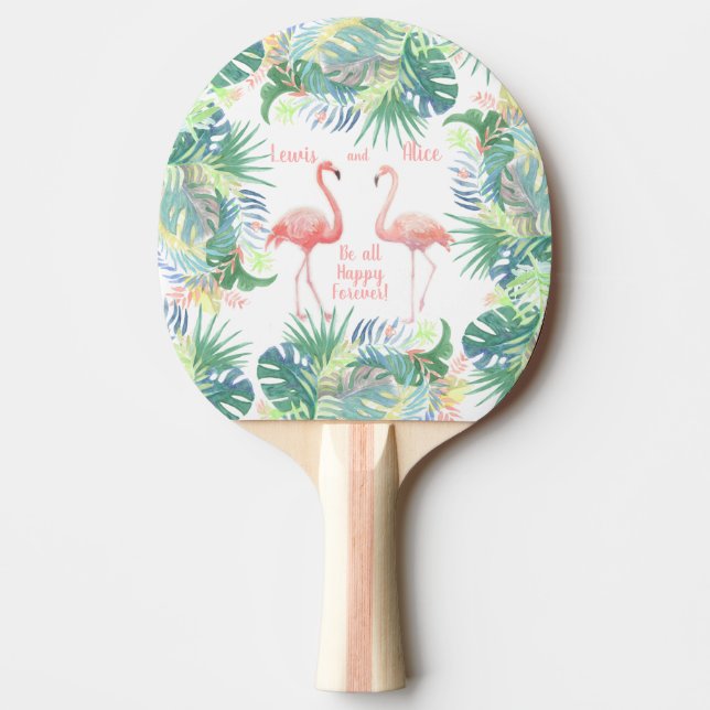 Be all Happy Forever! Fairy Tale Two Pink Flamingo Ping Pong Paddle (Front)