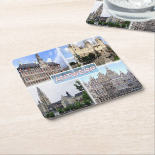 BE Antwerp - Stadhuis - Het Steen Square Paper Coaster