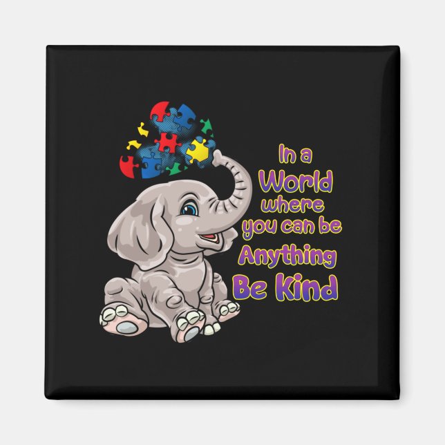 Be Autism Awareness Kind Elephant Puzzle Magnet (Front)