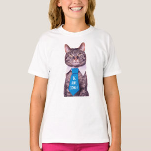 "BE AWESOME!" Cat in Blue Tie, Your Message T-Shirt