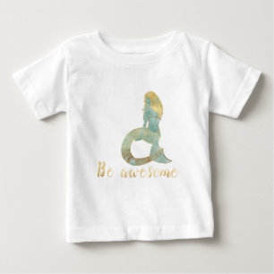 Be Awesome Gold Aqua Sparkle Mermaid Baby T-Shirt