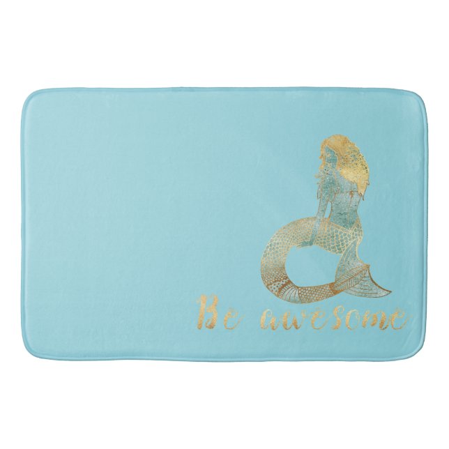 Be Awesome Gold Aqua Sparkle Mermaid Bath Mat (Front)