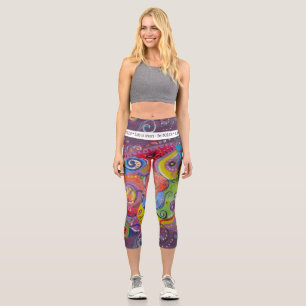 Be Bold Abstract eggplant and colour swirl paintin Capri Leggings