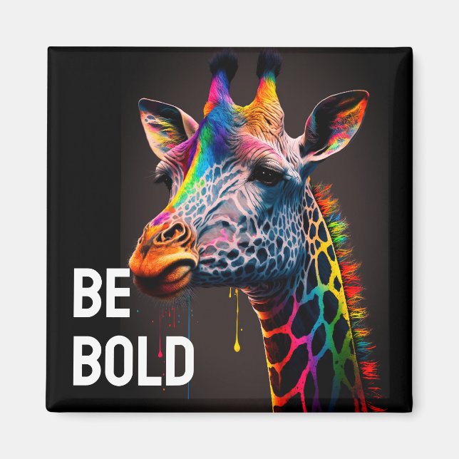 Be Bold Colorful Rainbow Giraffe Cute Zoo Animal Magnet (Front)