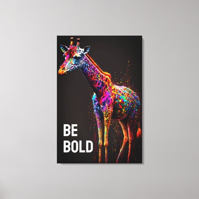 Be Bold Colourful Rainbow Giraffe Cute Zoo Animal Canvas Print (Front)