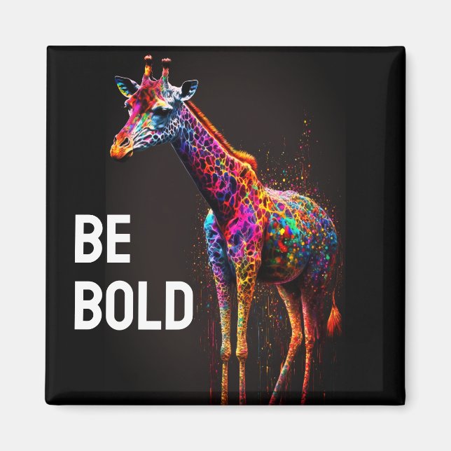 Be Bold Colourful Rainbow Giraffe Cute Zoo Animal  Magnet (Front)