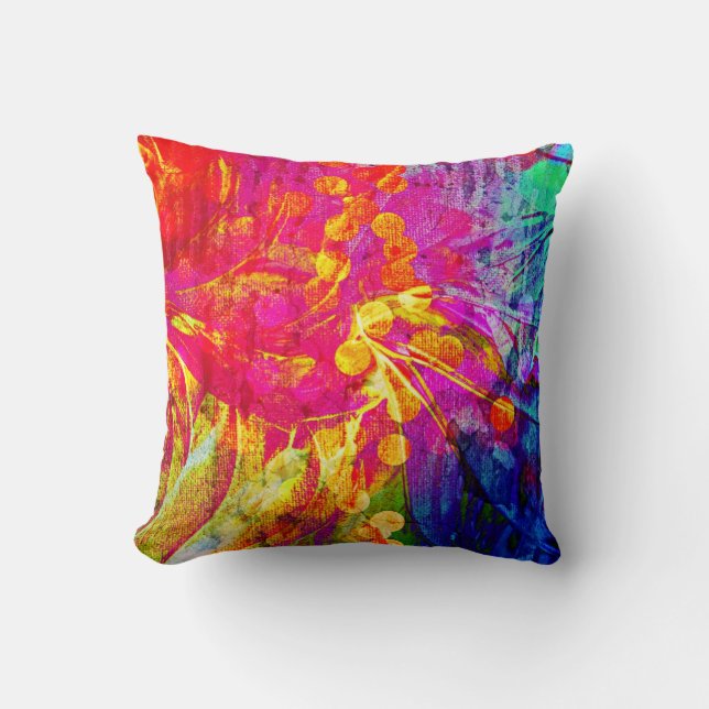 BE BOLD Rainbow Floral Swirls Abstract Painting Cushion (Front)