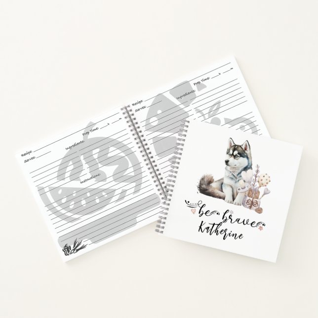 Be Brave Husky Puppy Personalised Notebook (Inside)