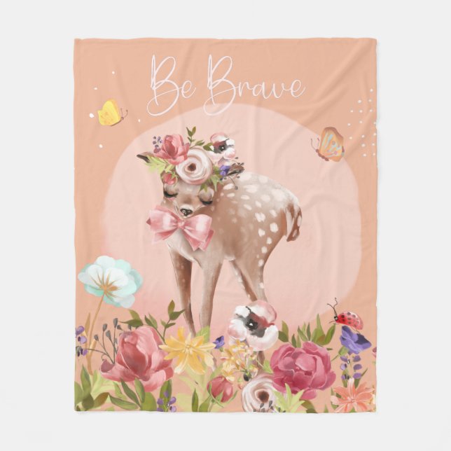 Be Brave Inspirational Woodland Deer Nursery Fleece Blanket (Front)