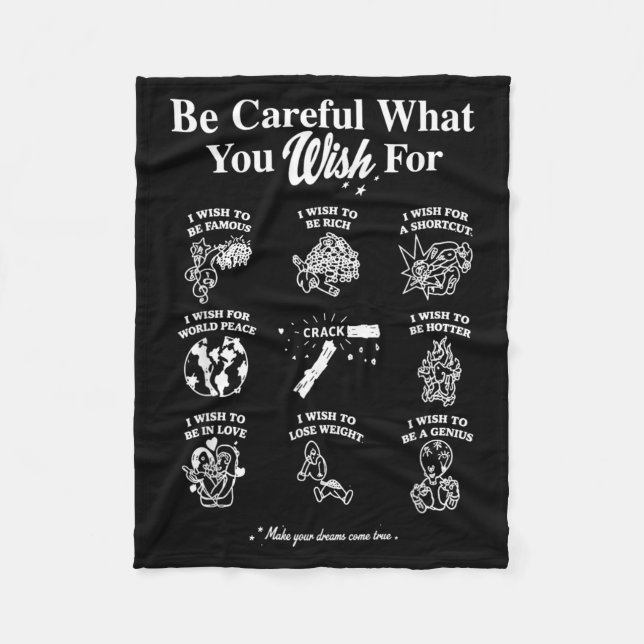 Be Careful What You Wish For Funny Grid Doodle Fleece Blanket (Front)