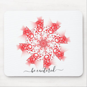 Be centred red mandala fractal line doodle mouse mat