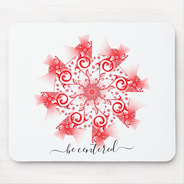 Be centred red mandala fractal line doodle mouse mat (Front)
