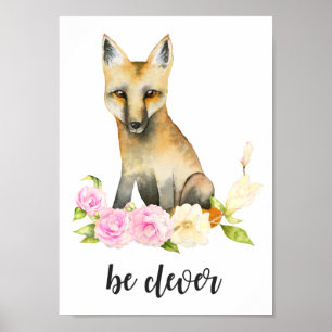 Be Clever   Woodland Fox Nursery Art Poster