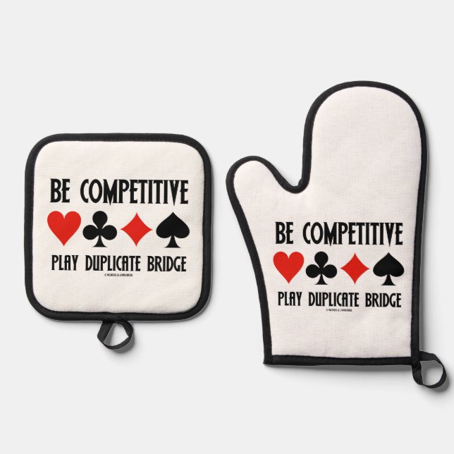 Be Competitive Play Duplicate Bridge Card Suits Oven Mitt & Pot Holder Set (Front)