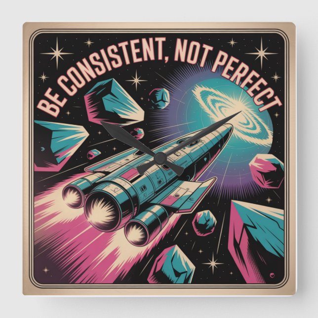 Be Consistent, Not Perfect Square Wall Clock (Front)