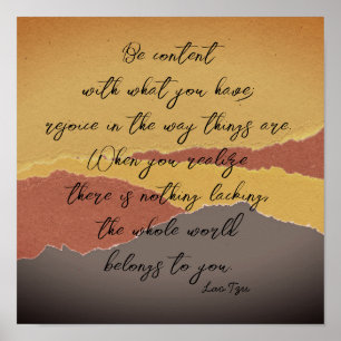 be content Lao Tzu zen quote  torn paper abstract  Poster