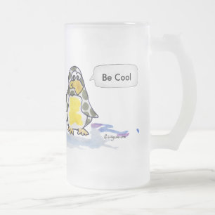 Be Cool Cartoon Penguins Frosted Glass Mug