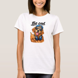 Be Cool – Cute Golden Retriever Dog Wearing Headph T-Shirt