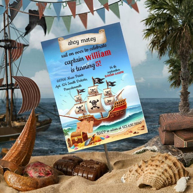 be cool cute pool ship Pirate Birthday Invitation (Creator Uploaded)