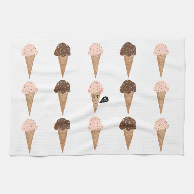 BE COOL Funny Talking Pink Ice Cream Tea Towel (Horizontal)