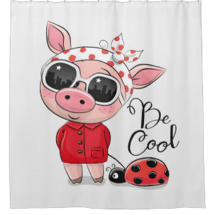 Be Cool Pig   Pig & Ladybug   Family Gift Shower Curtain