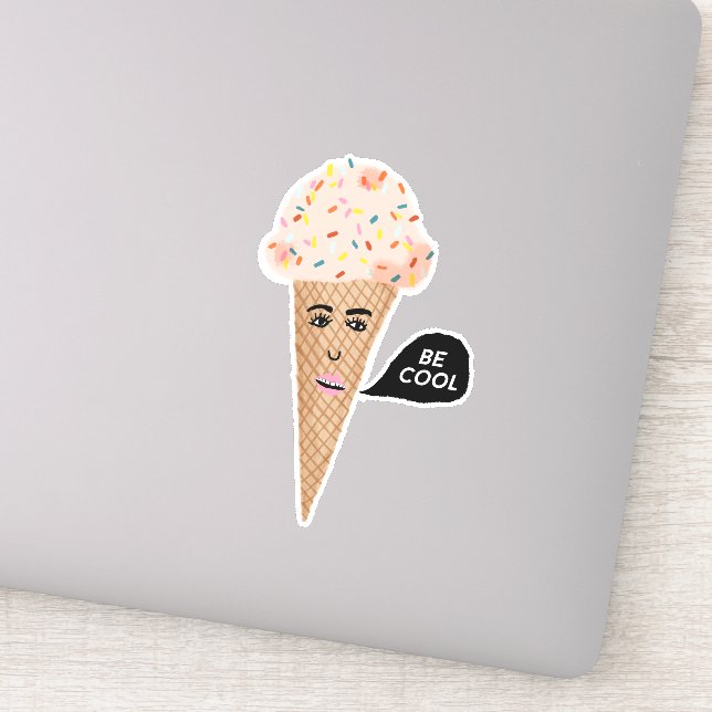 "BE COOL" Pink Ice Cream Cone Funny Illustration (Detail)