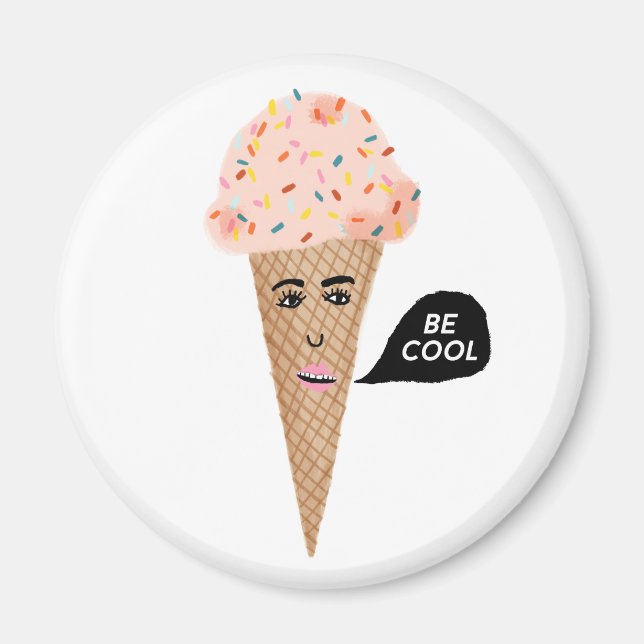 BE COOL Pink Ice Cream Cone Lady Rainbow Sprinkles Magnet (Front)