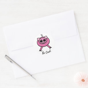 "Be Cool" Pink Pig w/Sunglasses Round Sticker