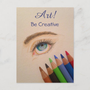 Be Creative Eye Sketch with Coloured Pencils Postcard