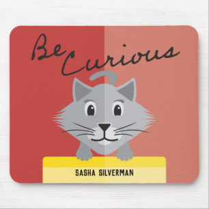 Be Curious Grey Persian Cat with Modern Note Mouse Mat